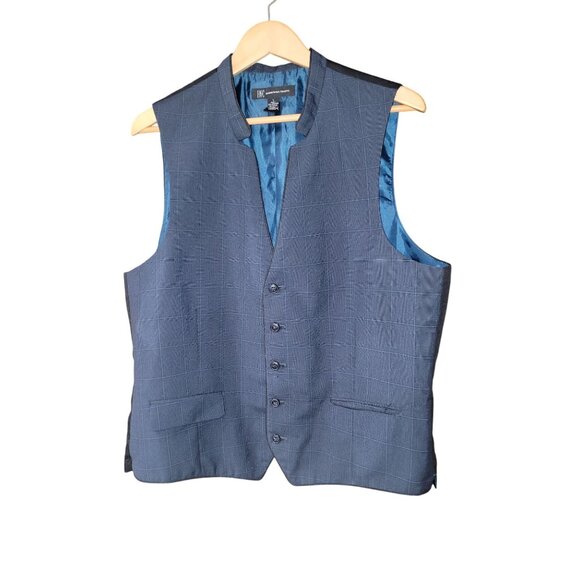 Mens Blue Plaid INC International Concepts Vest Adjustable Back Strap S - Picture 1 of 4